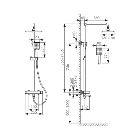 Душевая система Kaiser Cube 01582-3 шлифованное золото фото