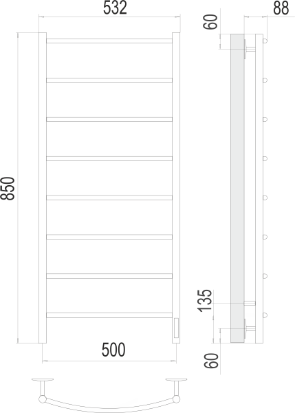 Полотенцесушитель электрический Terminus Классик П8 500х850 4670078531360 фото