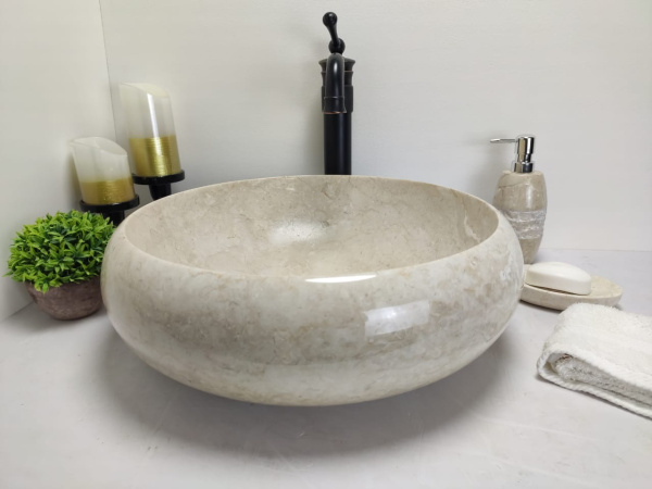 Накладная раковина из мрамора Donut Cream Medium DM-00237 (45*45*15см) фото