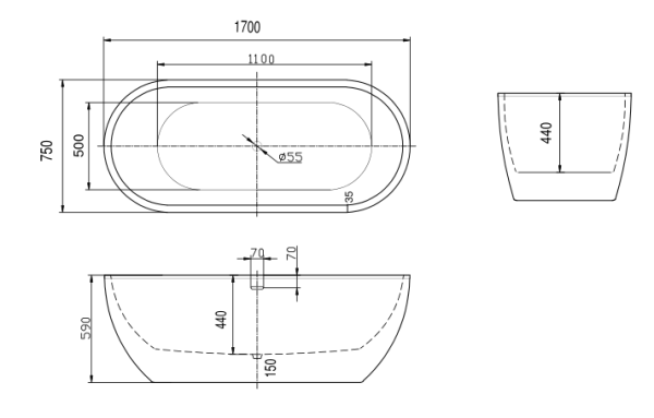 Акриловая ванна Art&Max AM-218-1700-750 170x75 фото