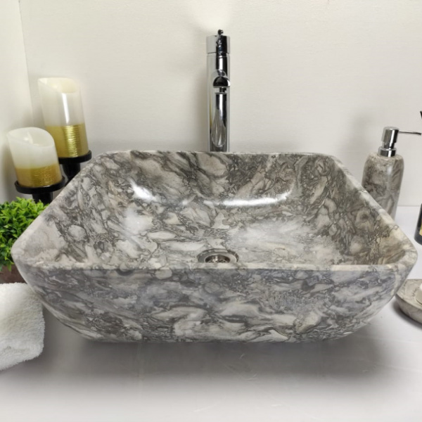 Раковина из мрамора Indo Square Doreng Grey Medium MS-00192 фото