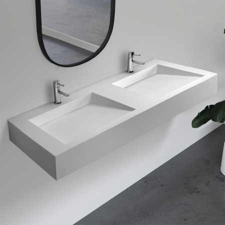 Двойная раковина подвесная Abber Stein AS2643-1.5 152x45 белая матовая фото