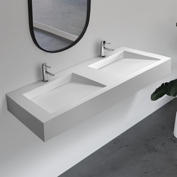 Двойная раковина подвесная Abber Stein AS2643-1.5 152x45 белая матовая фото