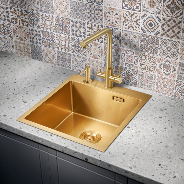 Мойка для кухни из нержавеющей стали Milacio Denia 46 MC.77478 46x51 брашированное золото фото