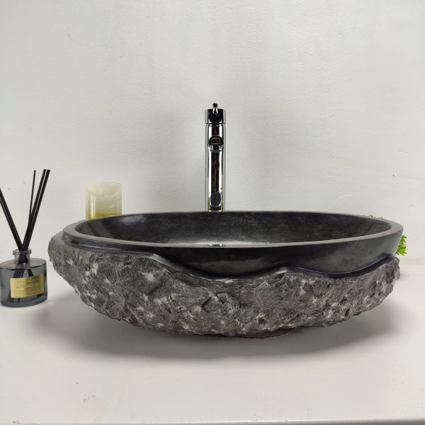Накладная раковина из мрамора Oval Black Marmo Wave OM-00870 (57*37*15) фото