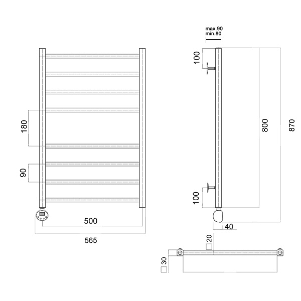 Полотенцесушитель электрический Domoterm Квадро Квадро П8 500х800 EL фото
