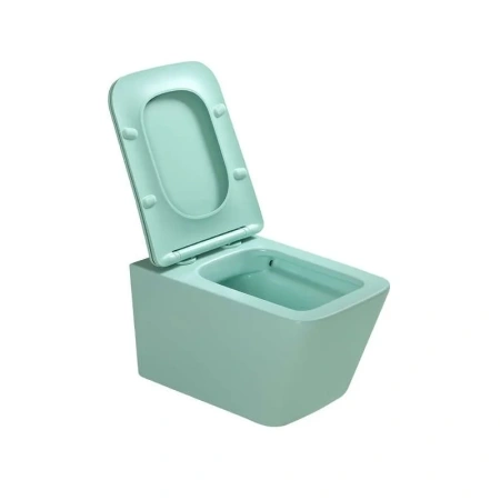 Подвесной унитаз безободковый SantiLine SL-5007LG с сиденьем, светло-зелёный матовый фото