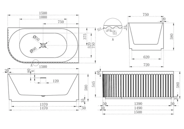 Ванна акриловая Abber AB9412-1.5 R 150x75 фото