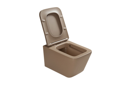 Подвесной унитаз безободковый SantiLine SL-5007KH с сиденьем, светло-коричневый матовый фото