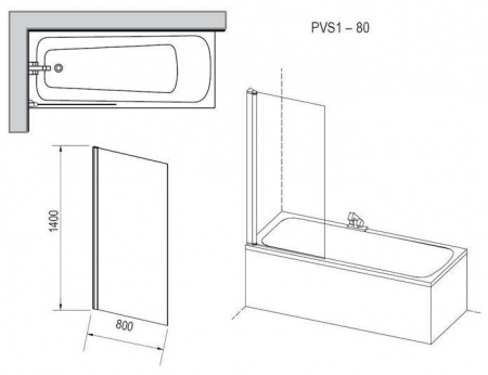 Шторка для ванны распашная Ravak Pivot PVS1-80 79840100Z1 белый/transparent прозрачное стекло фото