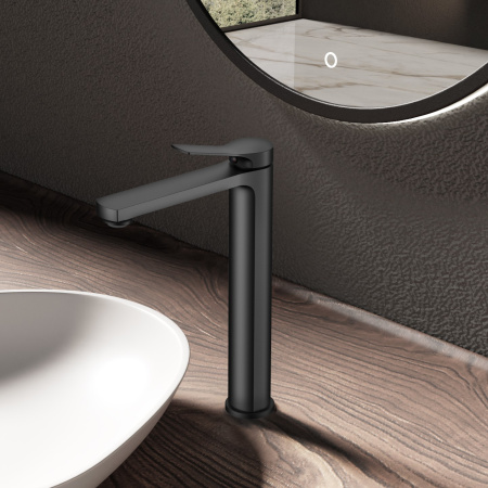 Высокий смеситель для раковины Vincea Arco VBF-4AR02MB черный матовый фото