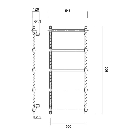Полотенцесушитель водяной Domoterm Винтаж Винтаж П5 500х950 АБР фото