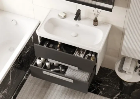 Тумба под раковину Акватон Ар-Деко 85 1A280401DD8D0 серый кобальт фото