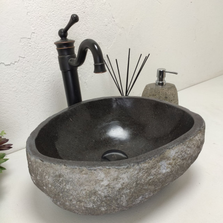 Накладная раковина из речного камня RS01445 (38*31*15) фото