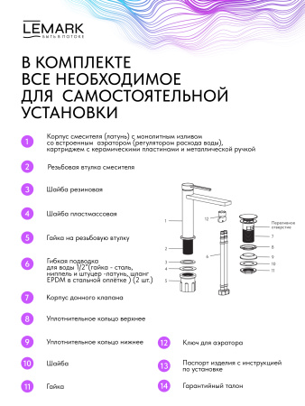 Смеситель для раковины Lemark Valday LMF-8112B-BL черный матовый фото