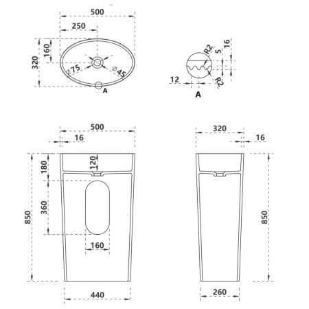 Напольная раковина Abber Stein AS2504-H 50x32 белая матовая фото