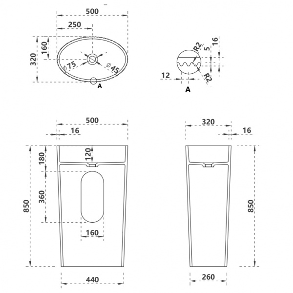Напольная раковина Abber Stein AS2504-H 50x32 белая матовая фото