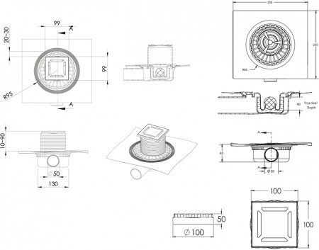 Душевой трап Berges Wasserhaus Zentrum Norma 090362 10x10 см фото