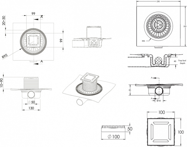 Душевой трап Berges Wasserhaus Zentrum Norma 090362 10x10 см фото