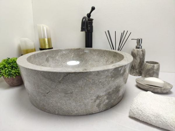Накладная раковина из мрамора Drum Grey Medium DM-00197 (45*45*15см) фото