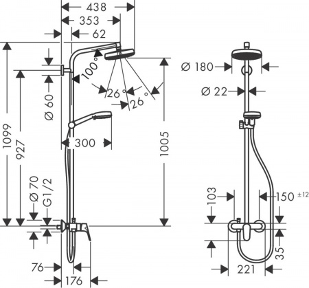 Душевая система (стойка) Hansgrohe Crometta 160 1jet 27266400 фото
