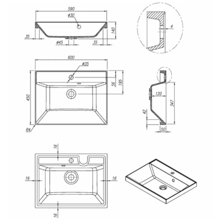 Раковина Aquame Астория 1017000600001 60 см фото