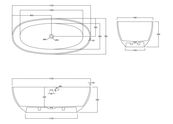 Ванна из искусственого камня Abber Stein AS9641-1.7 170x78 белая матовая фото