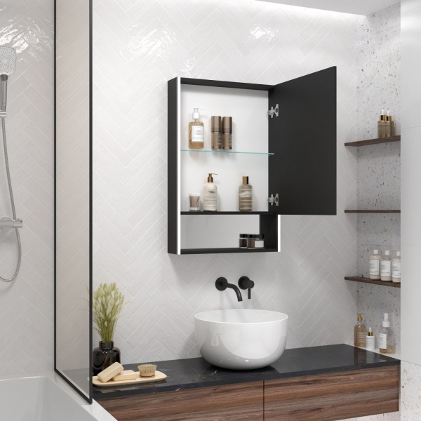 Зеркало-шкаф с подсветкой Art&Max Foggia AM-Fog-500-800-1D-R-DS-F-Nero 50x80 фото