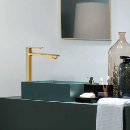 Высокий смеситель для раковины Vincea Vogue VBF-1V2BG брашированное золото фото