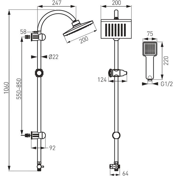 Душевая система Ferro Squerto NP22 Хром фото
