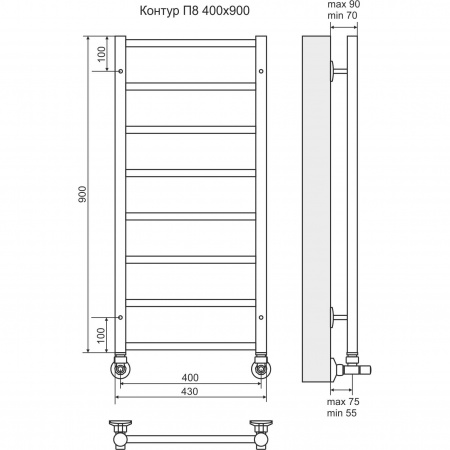 Водяной полотенцесушитель Terminus Контур с полкой П8 4660059582481 400х900 фото