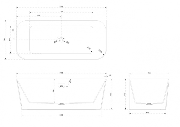 Ванна из искусственого камня Abber Stein AS9617 170x75 белая матовая фото