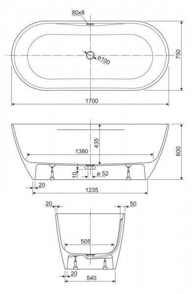 Ванна из литьевого мрамора Cezares Titan TITAN-ROUND-170-75-57 фото