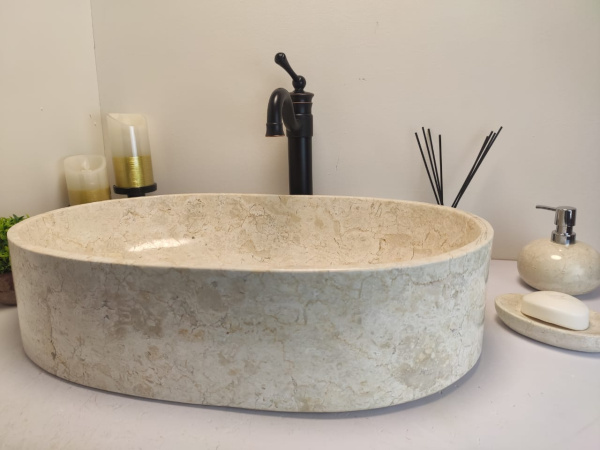 Накладная раковина из мрамора Oval Cream Big OM-00611 (60*40*14см) фото