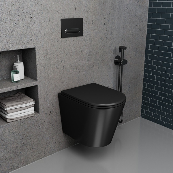 Безободковый подвесной унитаз D&K Venice DT1026025 черный матовый фото