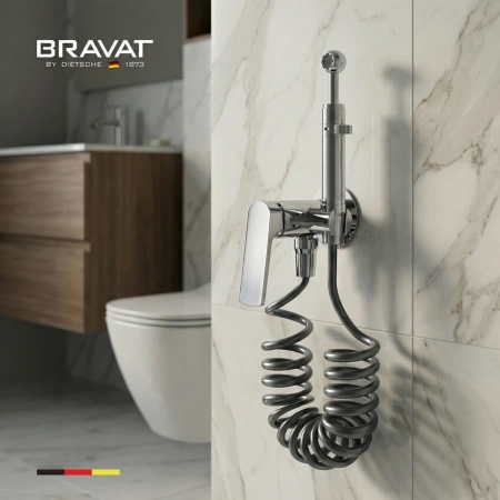 Гигиенический душ со смесителем с пружинным шлангом Bravat D9193CP-SW фото
