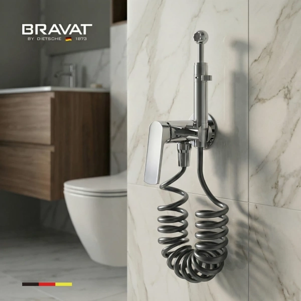 Гигиенический душ со смесителем с пружинным шлангом Bravat D9193CP-SW фото