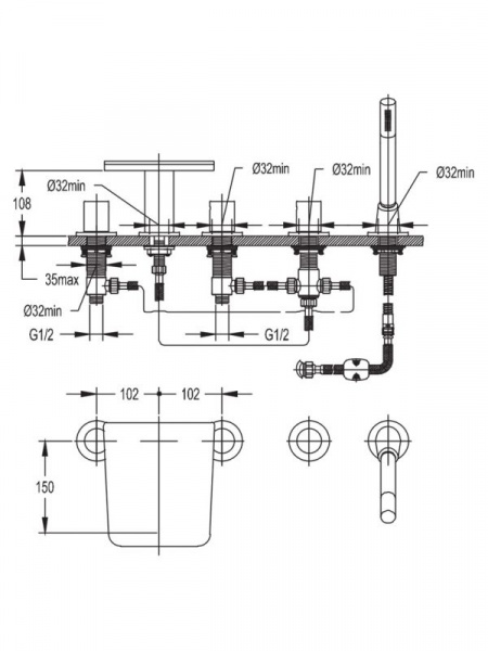 Смеситель на борт ванны Cezares Cascado CASCADO-F-BVD5-01 фото