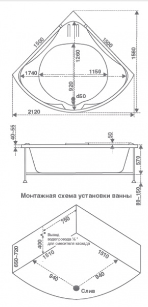 Ванна акриловая с гидромассажем Bas Ирис 150х150 фото