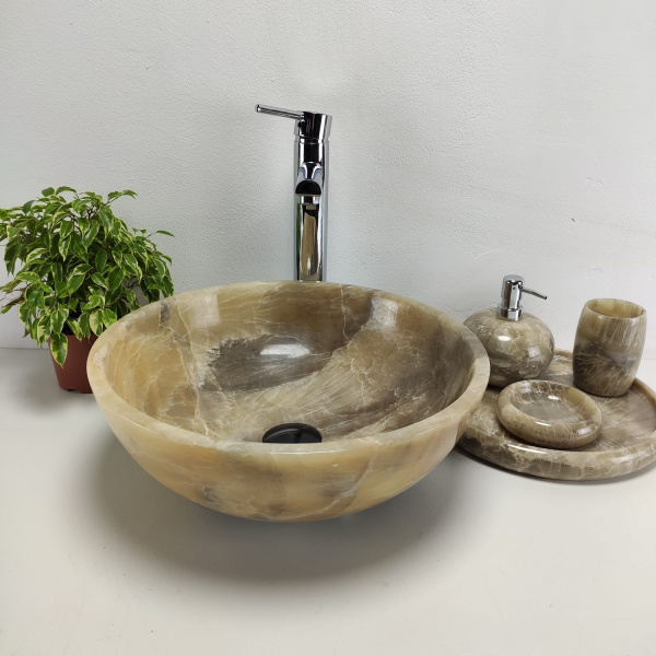 Накладная раковина из оникса Bowl Grey Premium Small TinLip BO-01033 (40*40*15) фото