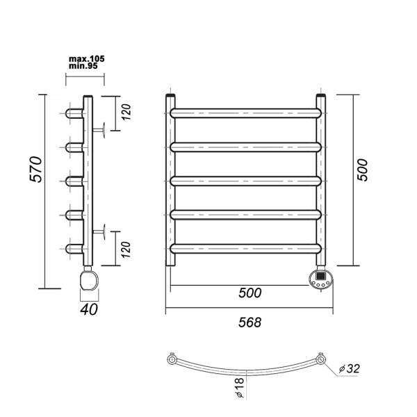 Полотенцесушитель электрический Domoterm Калипсо   Калипсо П5 500x500 ЧРН ER фото