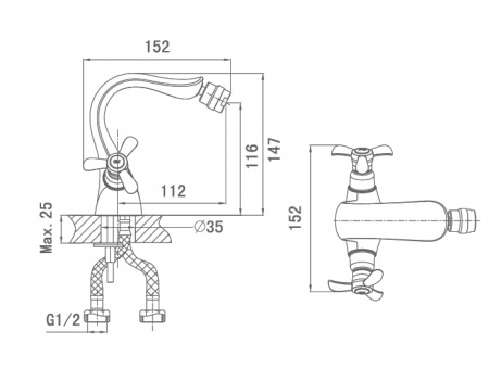 Смеситель для биде двухвентильный D&K Documenta Hessen DA1212201 фото