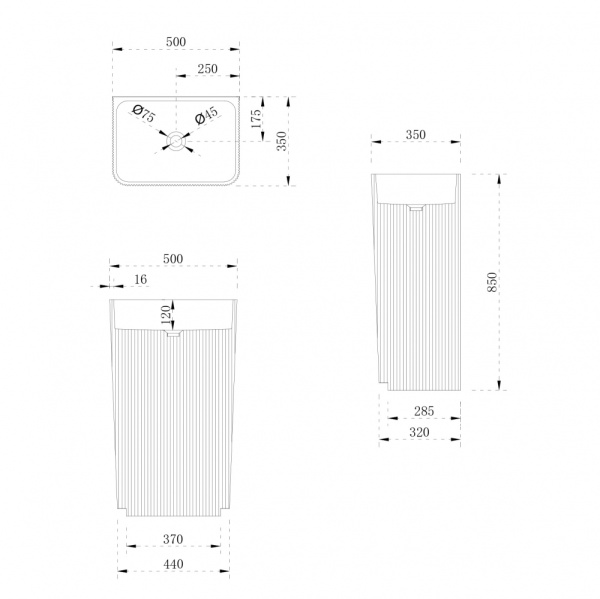 Напольная раковина Abber Stein AS2505-H 50x35 белая матовая фото