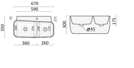 Раковина-моноблок подвесная Cerutti SPA Double Marco CT9282 фото