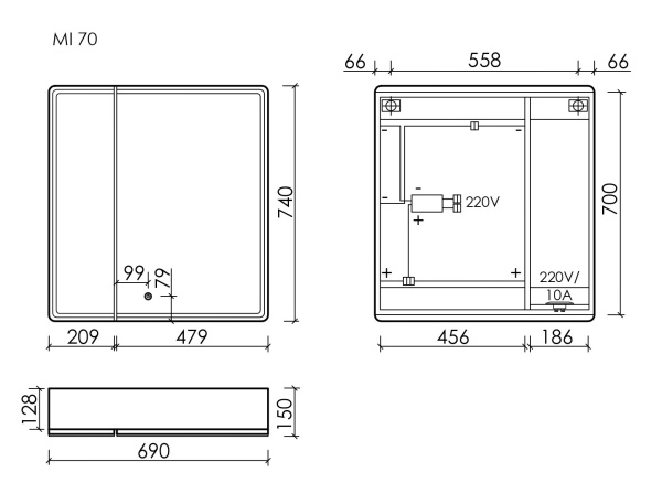 Зеркало-шкаф с подсветкой Sancos Mirror MI70EG дуб галифакс фото