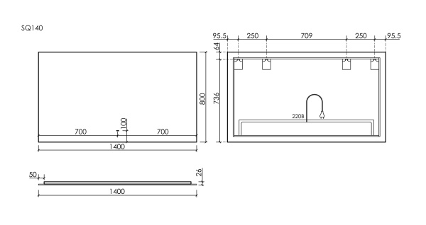 Зеркало с подсветкой Sancos Square SQ1400 140x80 фото