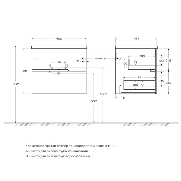 Тумба под раковину Cezares Duet DUET-N-600-2C-SO-BL 60 см, Bianco Lucido фото