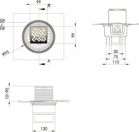 Душевой трап Berges Wasserhaus Zentrum Antik 092464 10 см фото