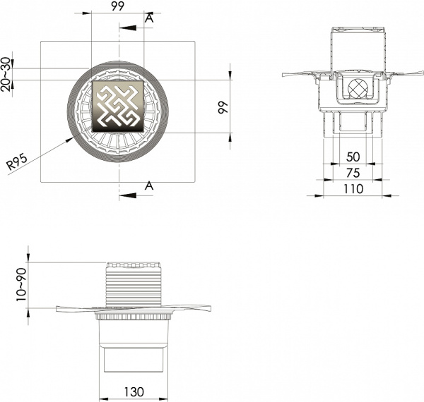Душевой трап Berges Wasserhaus Zentrum Antik 092464 10 см фото