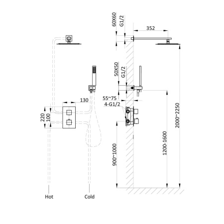 Душевая система скрытого монтажа с термостатом Vincea VSFW-102TMB черная матовая фото